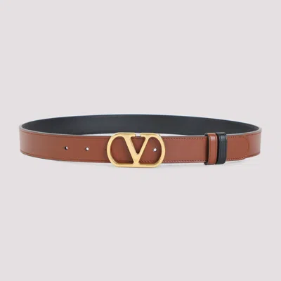 Valentino Leather Belt With Adjustable Length And Reversible In Brown