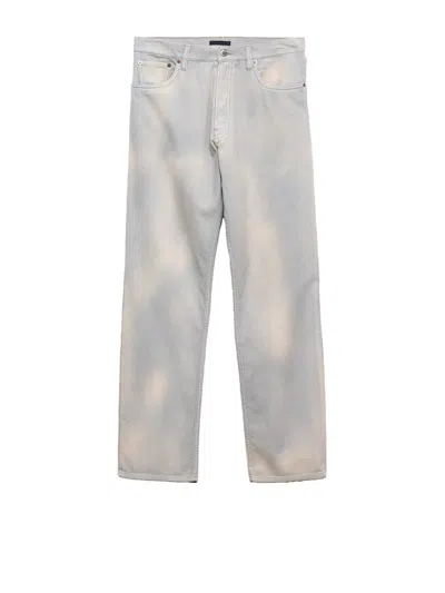 Prada Light Blue Corduroy Trousers With Washed Effect In Gray