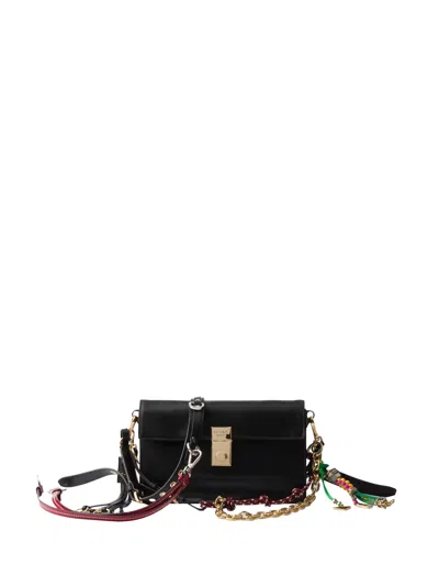 Prada Soft Sound Large Leather Shoulder Bag With Charms In Black