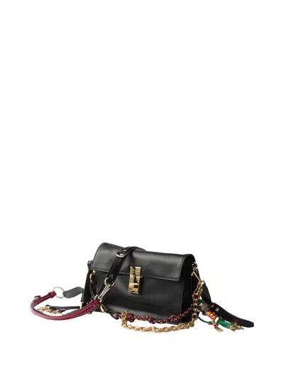 Prada Soft Sound Large Leather Shoulder Bag With Charms In Black