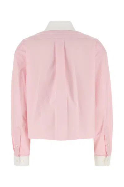 Miu Miu Cotton Shirt With White Collar And Cuffs In Pink