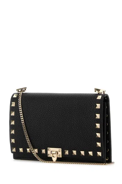Valentino Black Leather Rockstud Crossbody Bag In Black