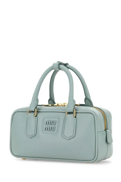Miu Miu Nappa Leather Rectangular Handbag With Top Handles In Blue