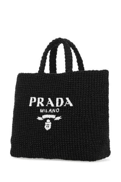 Prada Women Black Raffia Shopping Bag In Black