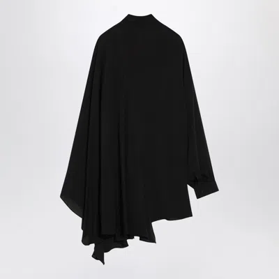 Balenciaga Asymmetric Black Silk Blouse With Scarf