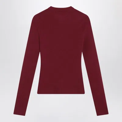 Balenciaga Ribbed Crewneck Long-sleeved Fitted Top In Burgundy