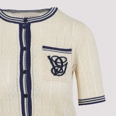 Valentino Embroidered Cardigan With Chest Pocket And Short Sleeves In Neutral