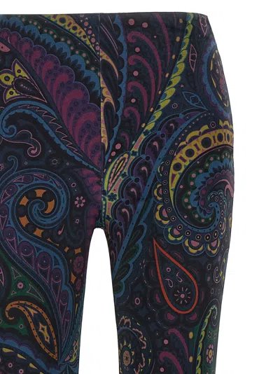 Etro Blue Flared Pants With All-over Paisley Print In Velvet Woman In Blue