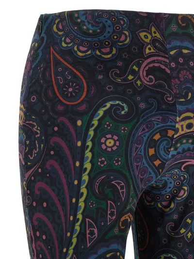 Etro Blue Flared Pants With All-over Paisley Print In Velvet Woman In Blue