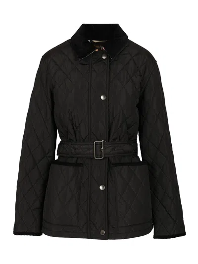 Burberry Belted Quilted Down Jacket In Black