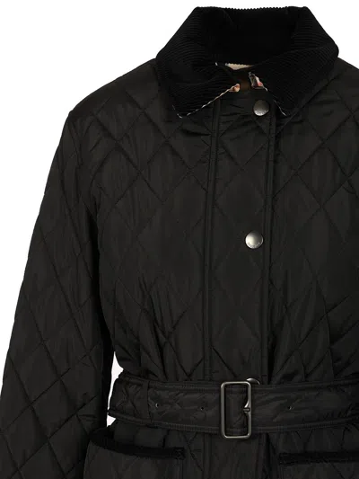 Burberry Belted Quilted Down Jacket In Black