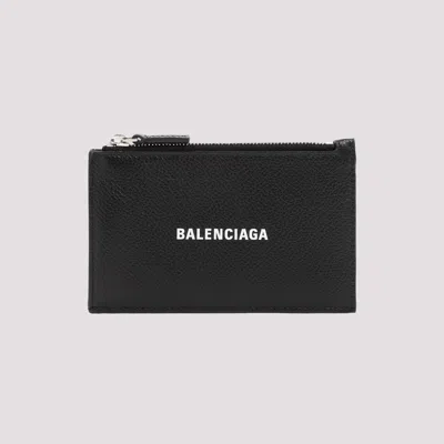 Balenciaga Black Leather Wallet With Logo In Black