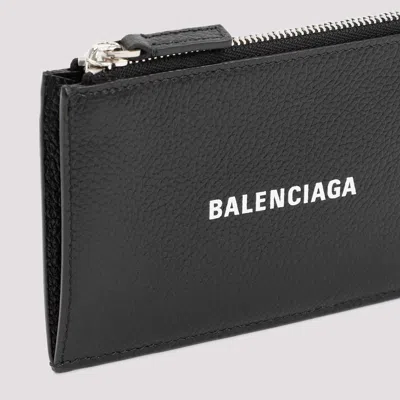 Balenciaga Black Leather Wallet With Logo In Black