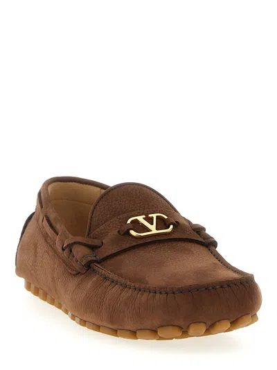 Valentino Mocassino Driver Fastaway In Cervo Suede In Brown