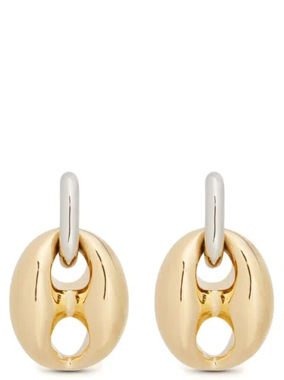 Rabanne Silver And Gold Xtra Eight Dang Earrings With Pressure Closure In Brass And Aluminum Woman