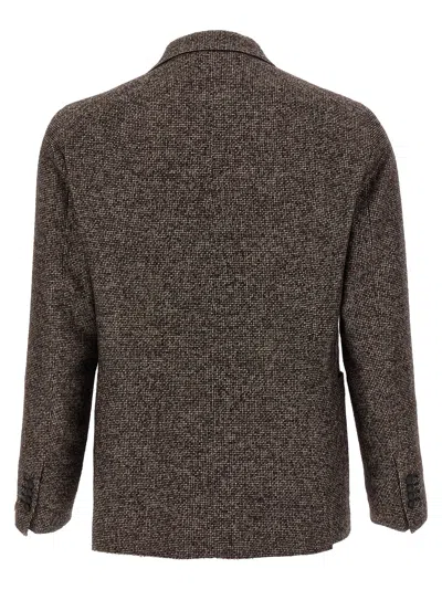 Tagliatore Textured Brown Double-breasted Wool Blend Blazer In Brown