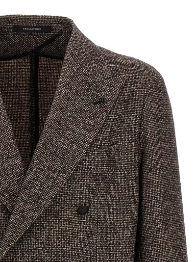 Tagliatore Textured Brown Double-breasted Wool Blend Blazer In Brown