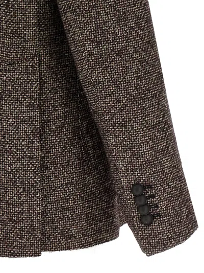 Tagliatore Textured Brown Double-breasted Wool Blend Blazer In Brown