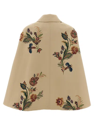 Etro Floral Print Cape Trench Coat Coats And Trench Coats Multicolor In Multi