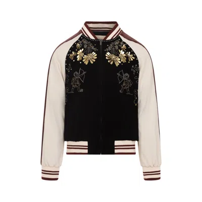 Valentino Sequin And Bead-embellished Velvet Bomber Jacket In Gray