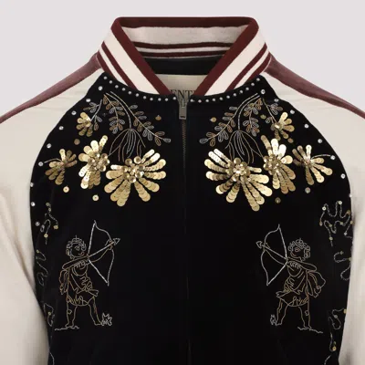 Valentino Sequin And Bead-embellished Velvet Bomber Jacket In Gray