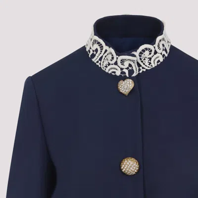 Valentino Lace-insert Virgin Wool Jacket In Blue