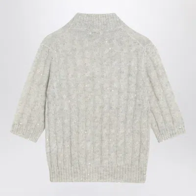 Brunello Cucinelli Cable Knit High Neck Jumper With Sequin Embellishments In Gray