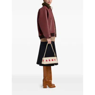 Marni Borsa A Spalla Museo Baguette In Pelle Crema