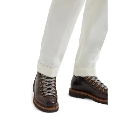 Brunello Cucinelli Wool And Cashmere-blend Trimmed Glossed-leather Boots In Brown