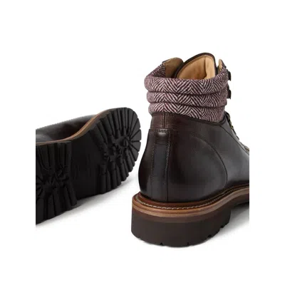 Brunello Cucinelli Wool And Cashmere-blend Trimmed Glossed-leather Boots In Brown