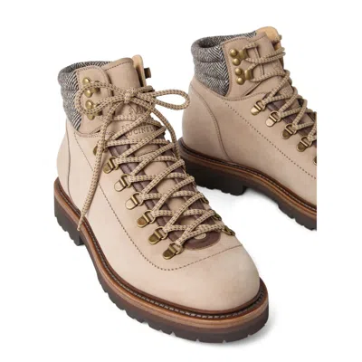 Brunello Cucinelli Men Beige Nubuck Mountain Boot Ankle Boots In Multi