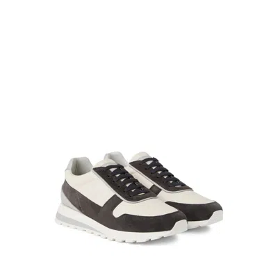 Brunello Cucinelli Flat Sole Leather Sneakers With Suede Insert In White