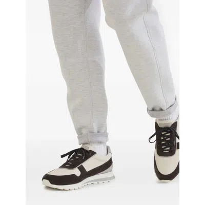 Brunello Cucinelli Flat Sole Leather Sneakers With Suede Insert In White
