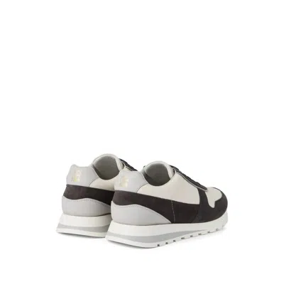 Brunello Cucinelli Flat Sole Leather Sneakers With Suede Insert In White