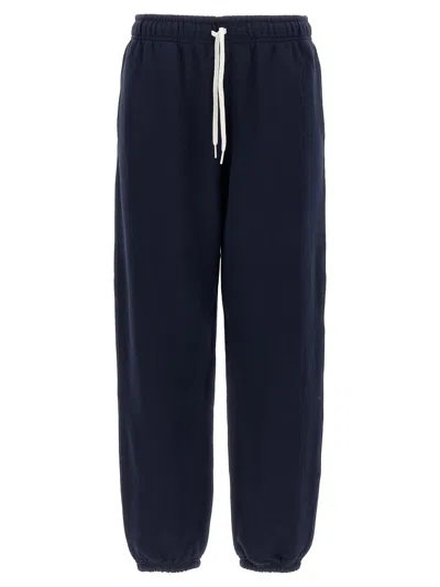 Polo Ralph Lauren Navy Blue Cotton Blend Trousers With Signature Embroidery In Blue