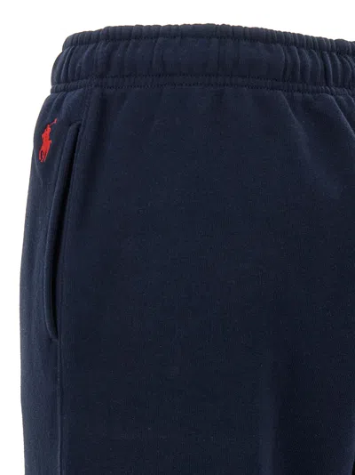 Polo Ralph Lauren Navy Blue Cotton Blend Trousers With Signature Embroidery In Blue
