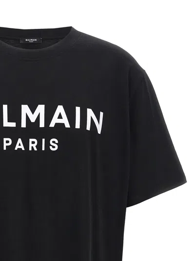 Balmain Black Crewneck T-shirt With Logo Lettering On The Front In Black
