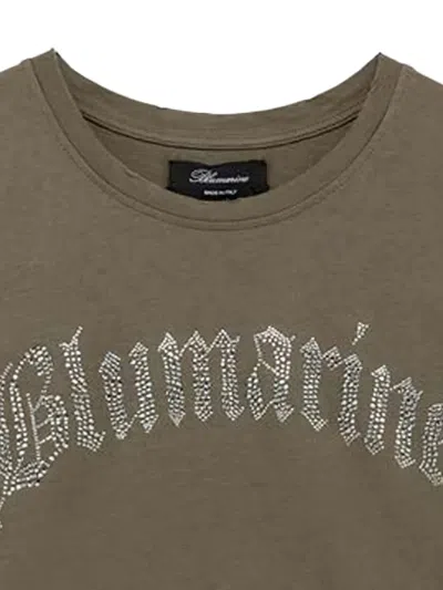 Blumarine Crystal-embellished Logo T-shirt In Green