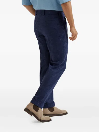 Brunello Cucinelli Straight-leg Cotton-blend Trousers In Blue