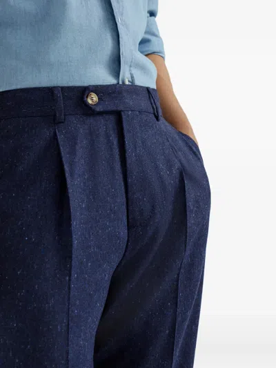 Brunello Cucinelli Straight-leg Cotton-blend Trousers In Blue