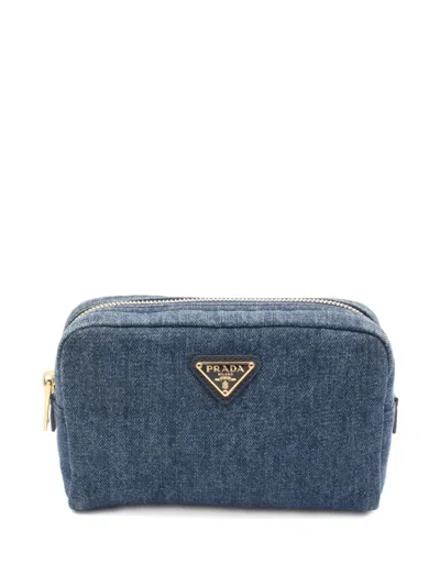 Pre-owned Prada 2000s Denim Makeup Bag