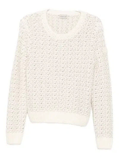 Moncler Long-sleeved Crew Neck Sweatshirt In White