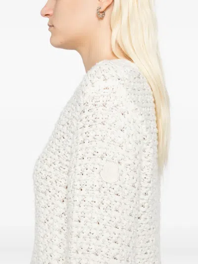 Moncler Long-sleeved Crew Neck Sweatshirt In White