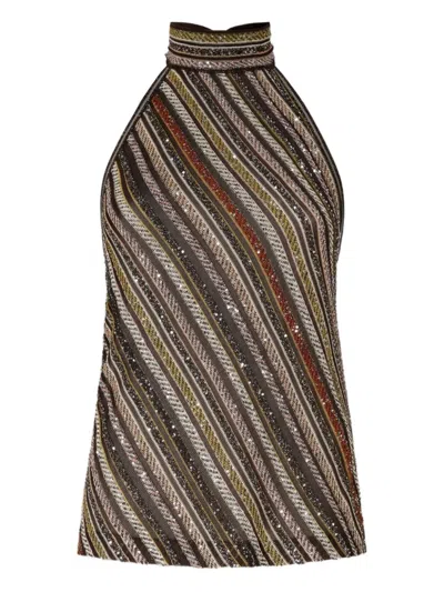 Missoni Womens Multicolor Beige Brown Halterneck Embellished Stretch-woven Top In Brown