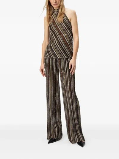 Missoni Womens Multicolor Beige Brown Halterneck Embellished Stretch-woven Top In Brown