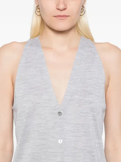 Theory V-neck Sleeveless Knitted Cardigan In Gray