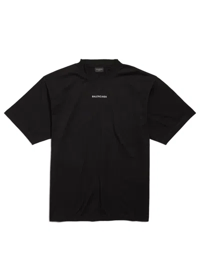 Balenciaga Men Black Crewneck T-shirt With Logo Lettering On The Front And Logo Patch On The Sleeve  In Black