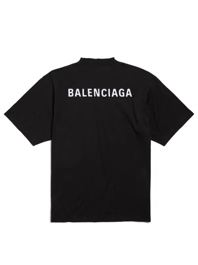 Balenciaga Men Black Crewneck T-shirt With Logo Lettering On The Front And Logo Patch On The Sleeve  In Black