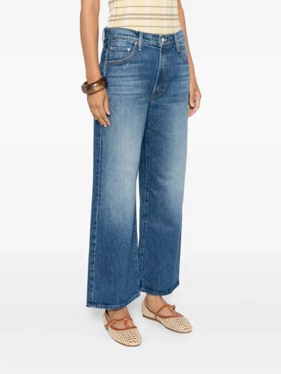 Mother High-waisted Cropped Jeans In Blue Denim In Blue