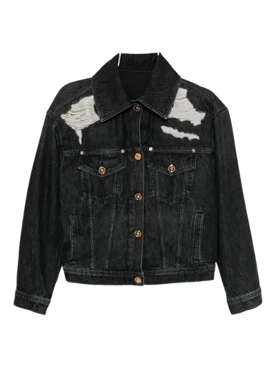Versace Cotton Denim Jacket In Black